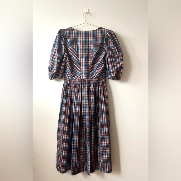 Traditional Alpine Midi Dress — Blue/Red Plaid Short Sleeve - Picture 6 of 8
